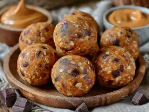no bake peanut butter chocolate oat energy balls - featured image