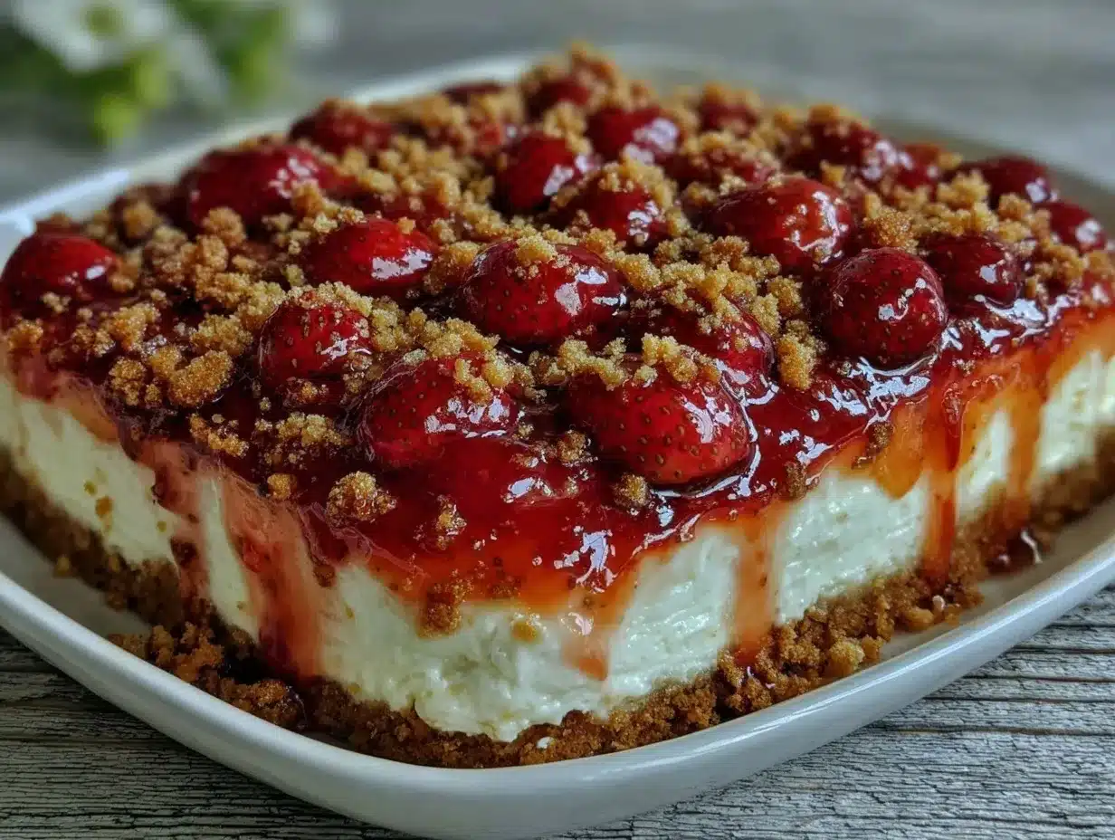 no-bake strawberry crunch cheesecake preparation steps