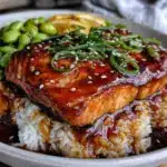 quick teriyaki salmon rice bowl - featured image