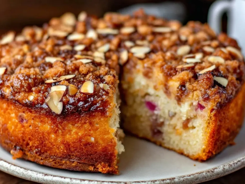 rhubarb almond coffee cake - featured image