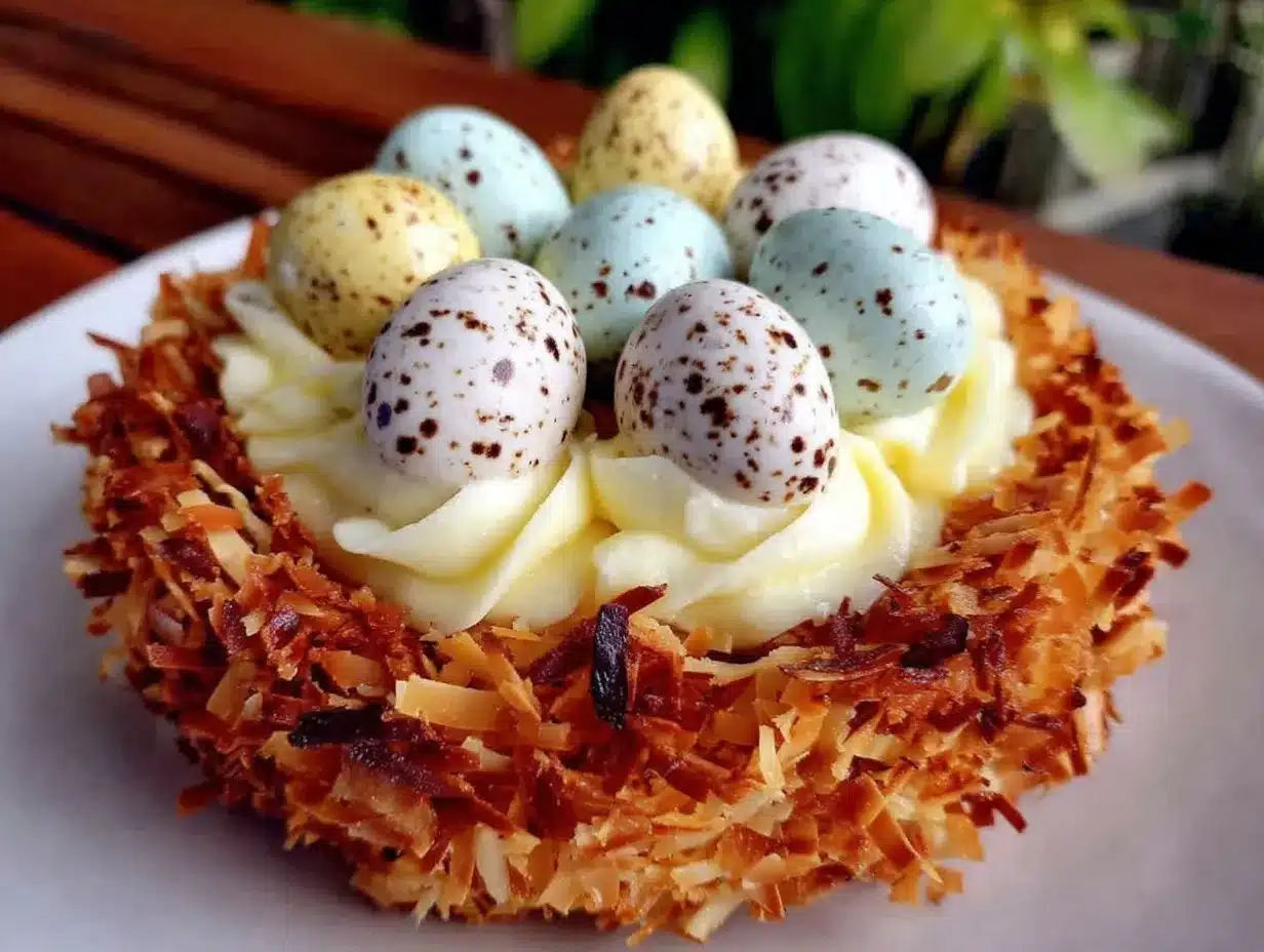 robin egg speckled coconut cream nest cake preparation steps