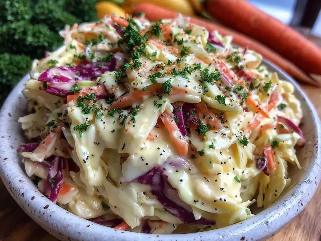 creamy coleslaw with poppy seed dressing - featured image