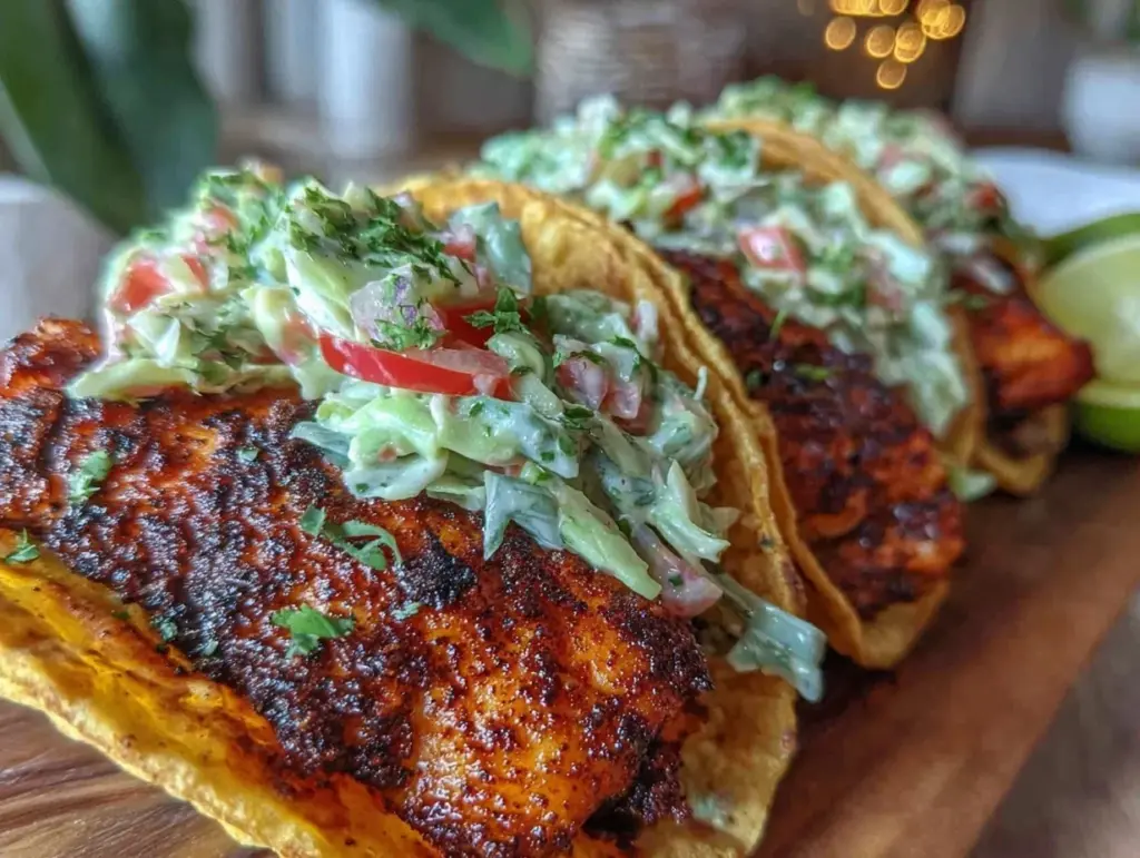 crispy blackened fish tacos - featured image