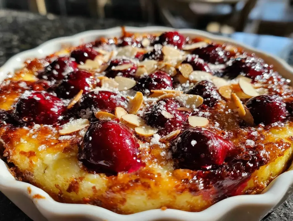 dark sweet cherry clafoutis - featured image