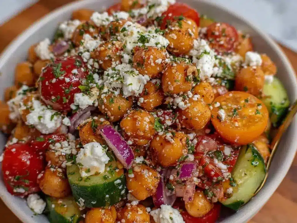 easy make-ahead greek chickpea salad with feta - featured image