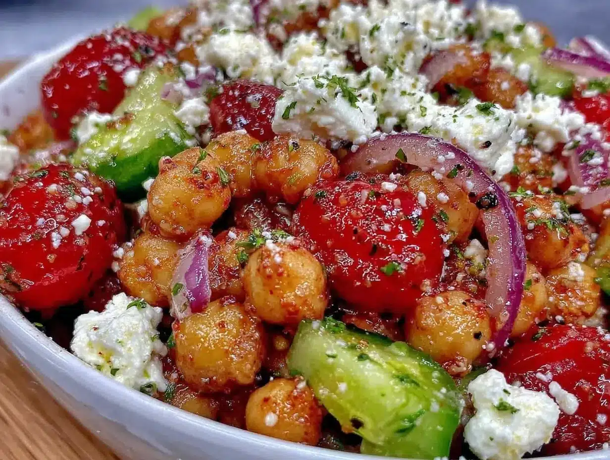 easy make-ahead greek chickpea salad with feta preparation steps
