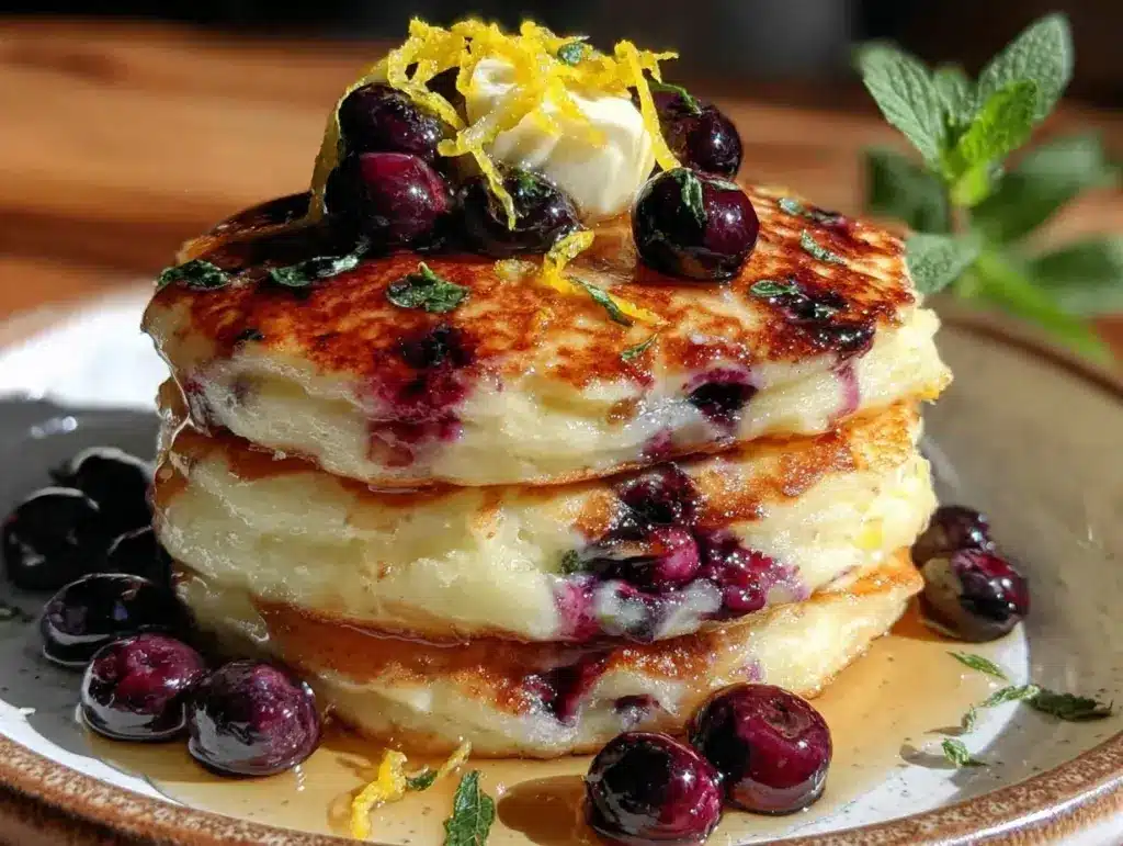 fluffy blueberry lemon buttermilk pancakes - featured image