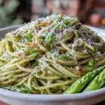 fresh garlic scape pesto pasta - featured image