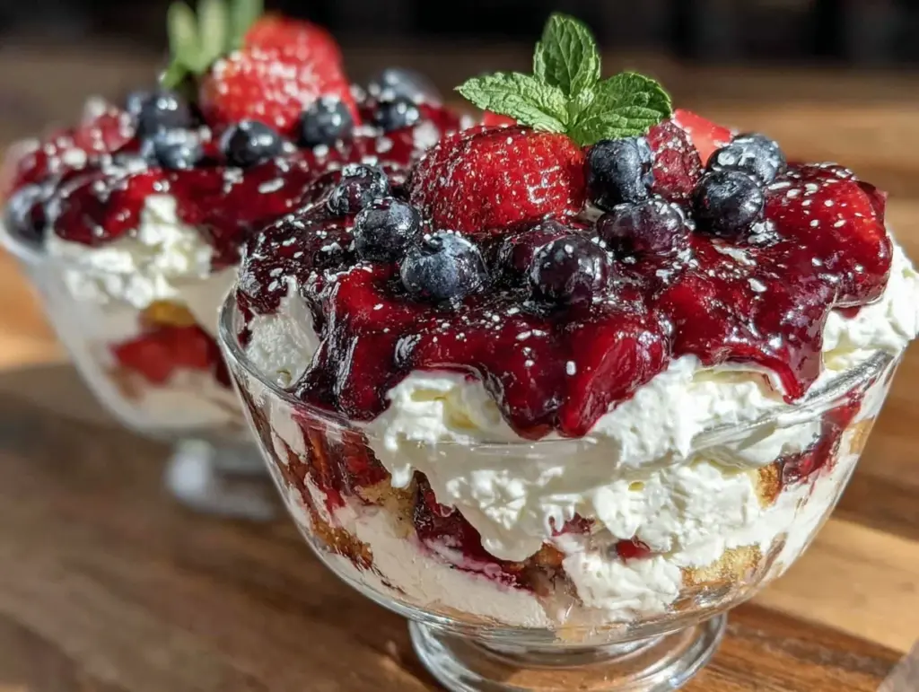fresh red white and blue berry trifle - featured image