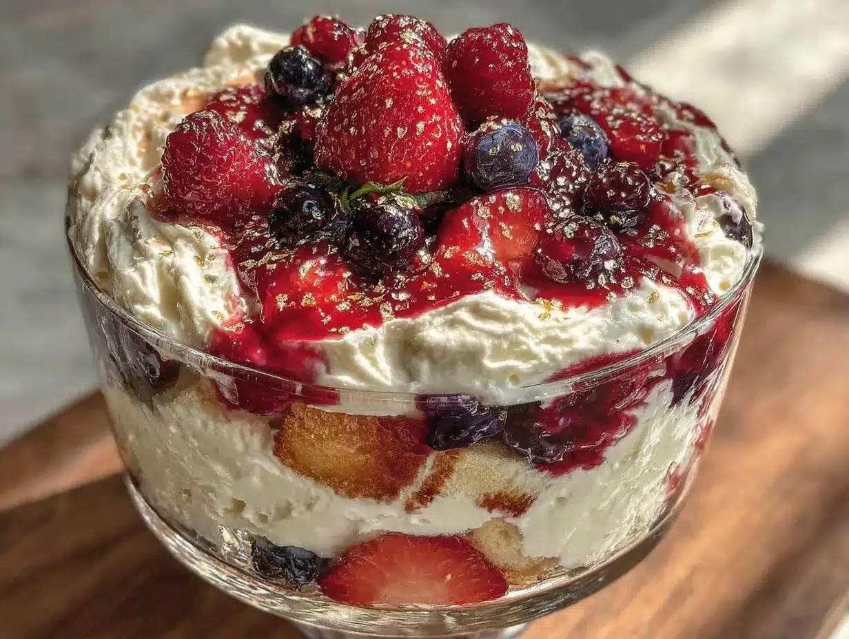 fresh red white and blue berry trifle preparation steps
