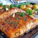 honey garlic glazed salmon sheet pan dinner - featured image