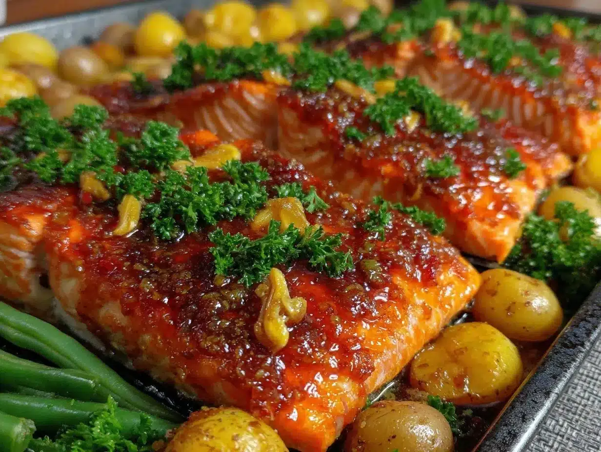 honey garlic glazed salmon sheet pan dinner preparation steps