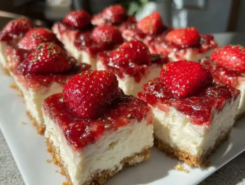 no-bake strawberry cheesecake bars - featured image