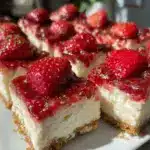 no-bake strawberry cheesecake bars - featured image