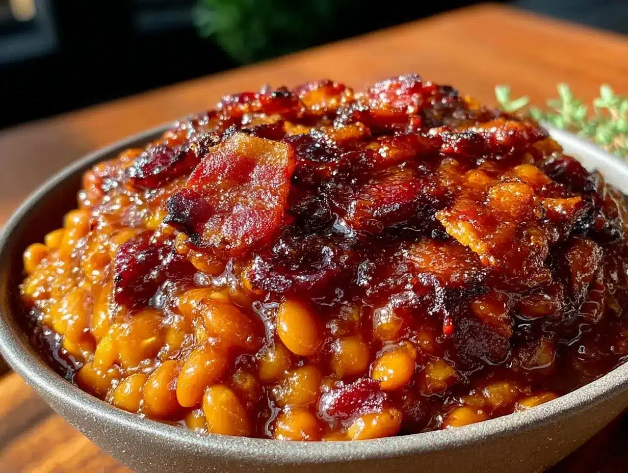 savory baked beans with bacon slow cooker recipe preparation steps