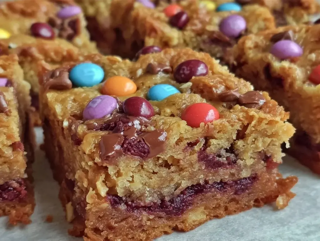 chewy monster cookie bars - featured image