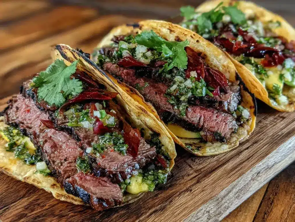 chimichurri flank steak tacos - featured image