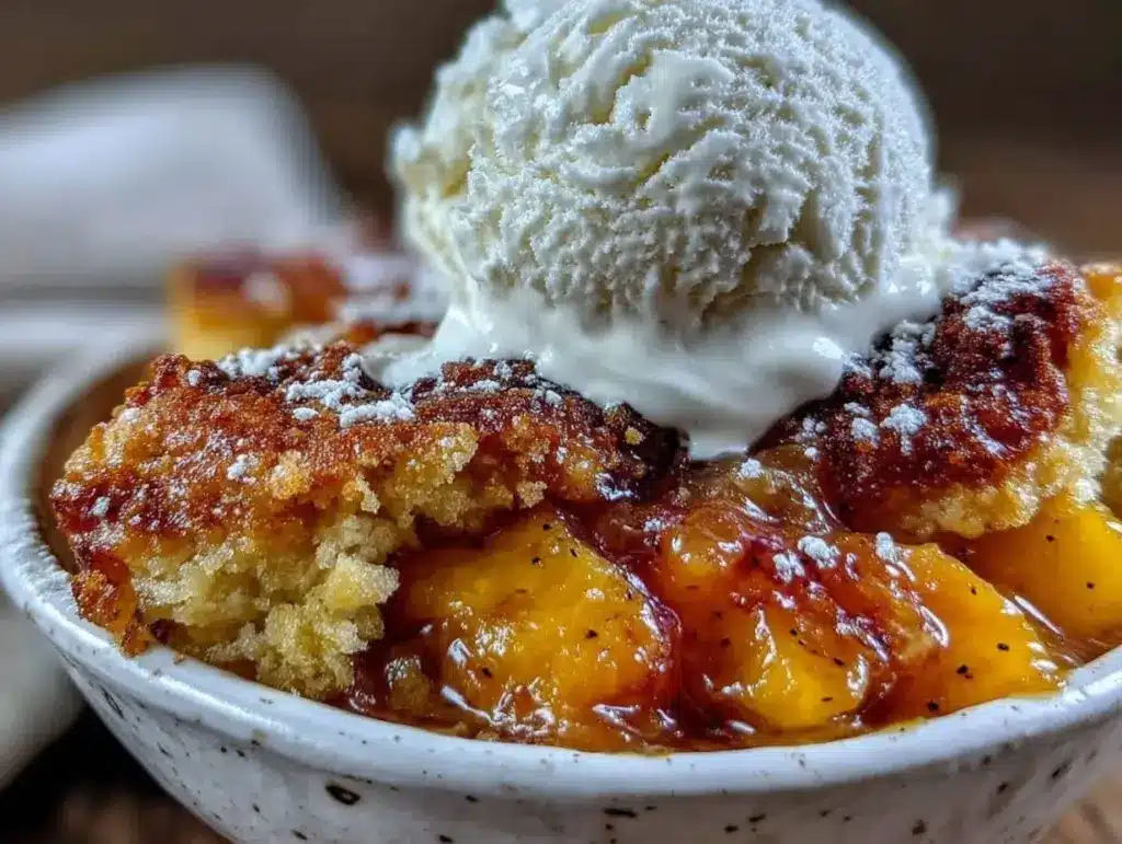 cozy peach cobbler - featured image