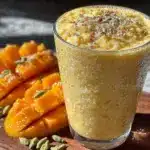 creamy mango lassi smoothie with cardamom - featured image