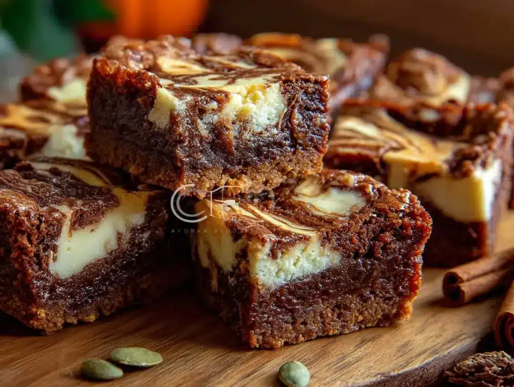 creamy pumpkin cream cheese swirl brownies - featured image