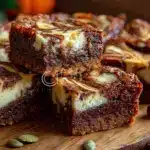 creamy pumpkin cream cheese swirl brownies - featured image