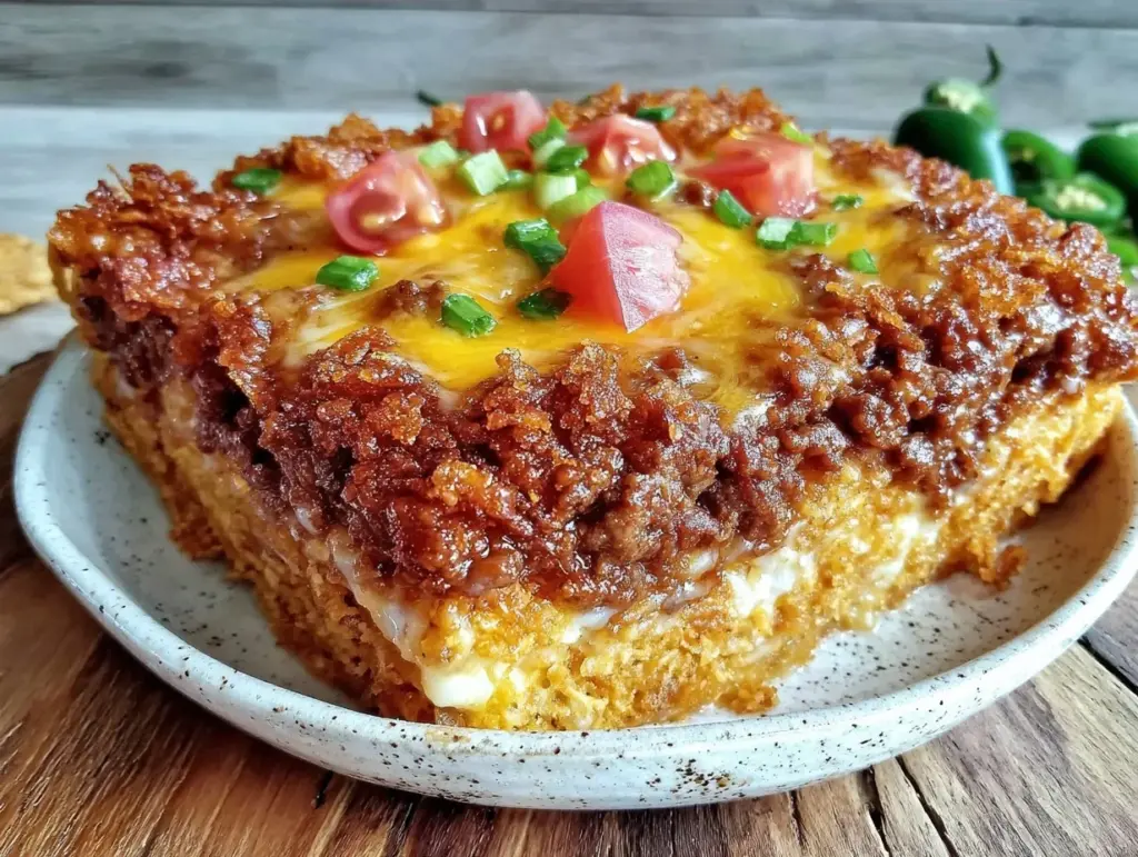 crispy cheesy beef taco casserole - featured image
