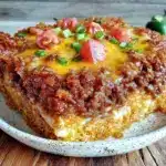 crispy cheesy beef taco casserole - featured image