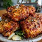 crispy garlic parmesan chicken thighs air fryer recipe - featured image