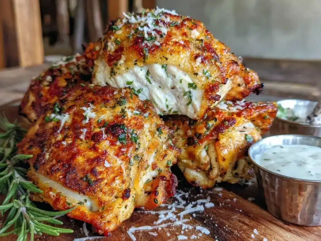 crispy garlic parmesan chicken thighs air fryer recipe - featured image