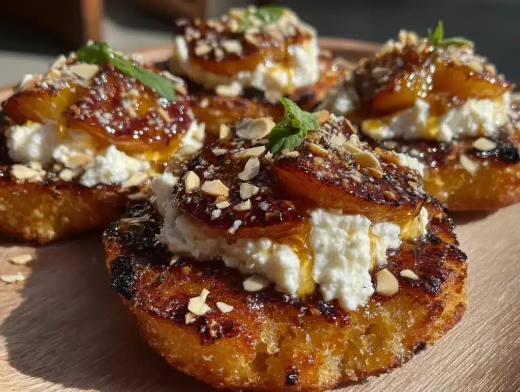 crispy grilled peach and burrata flatbread - featured image