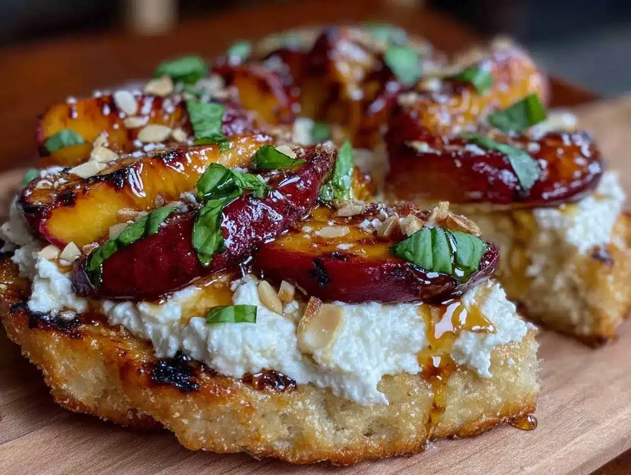 crispy grilled peach and burrata flatbread preparation steps