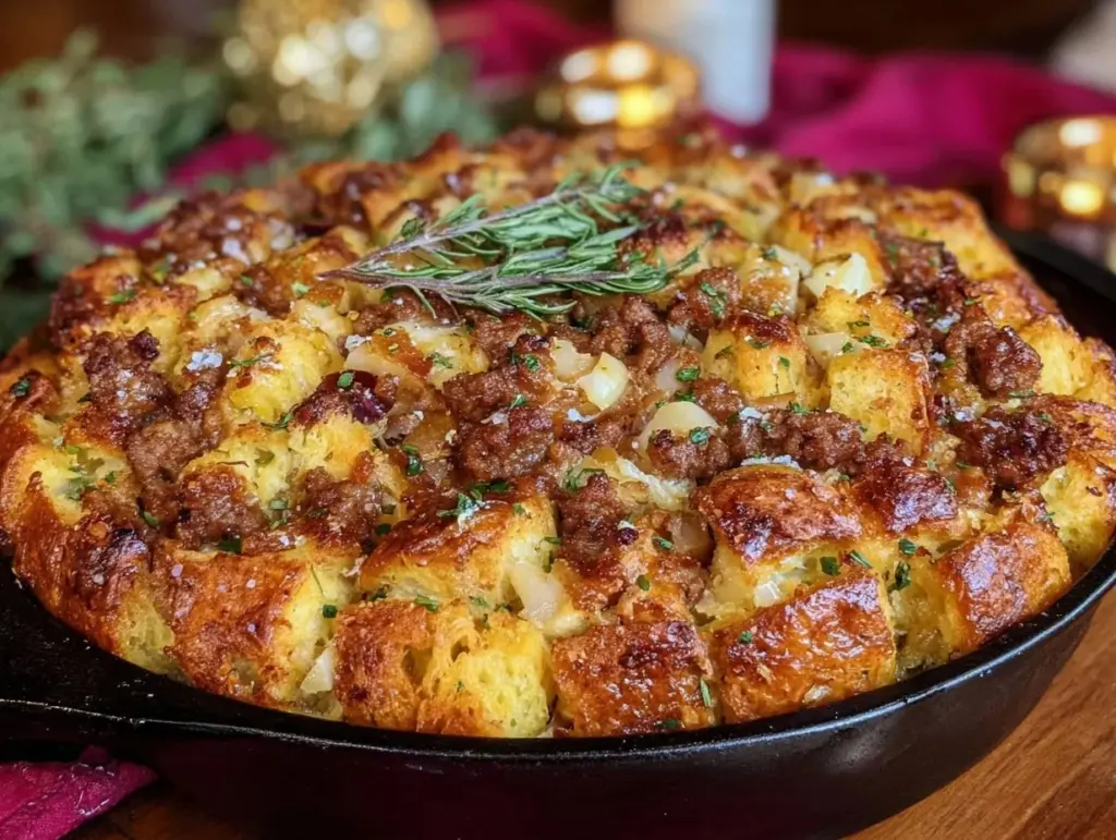 crispy sausage apple herb stuffing - featured image