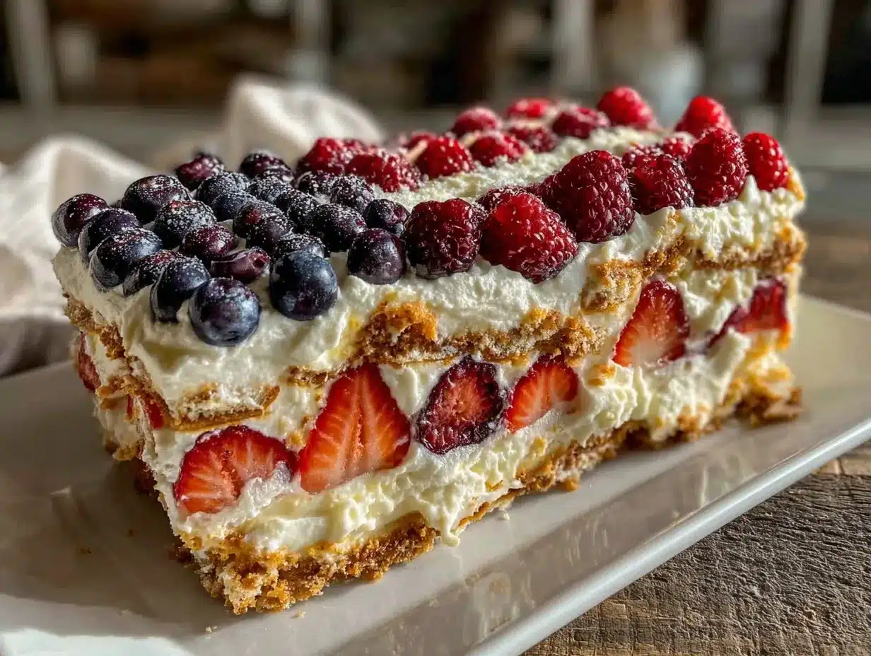 Easy No-Bake Berry Flag Icebox Cake preparation steps