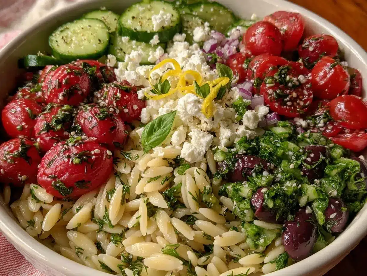 Fresh Greek Orzo Salad preparation steps