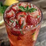 fresh sparkling strawberry lemonade with basil - featured image