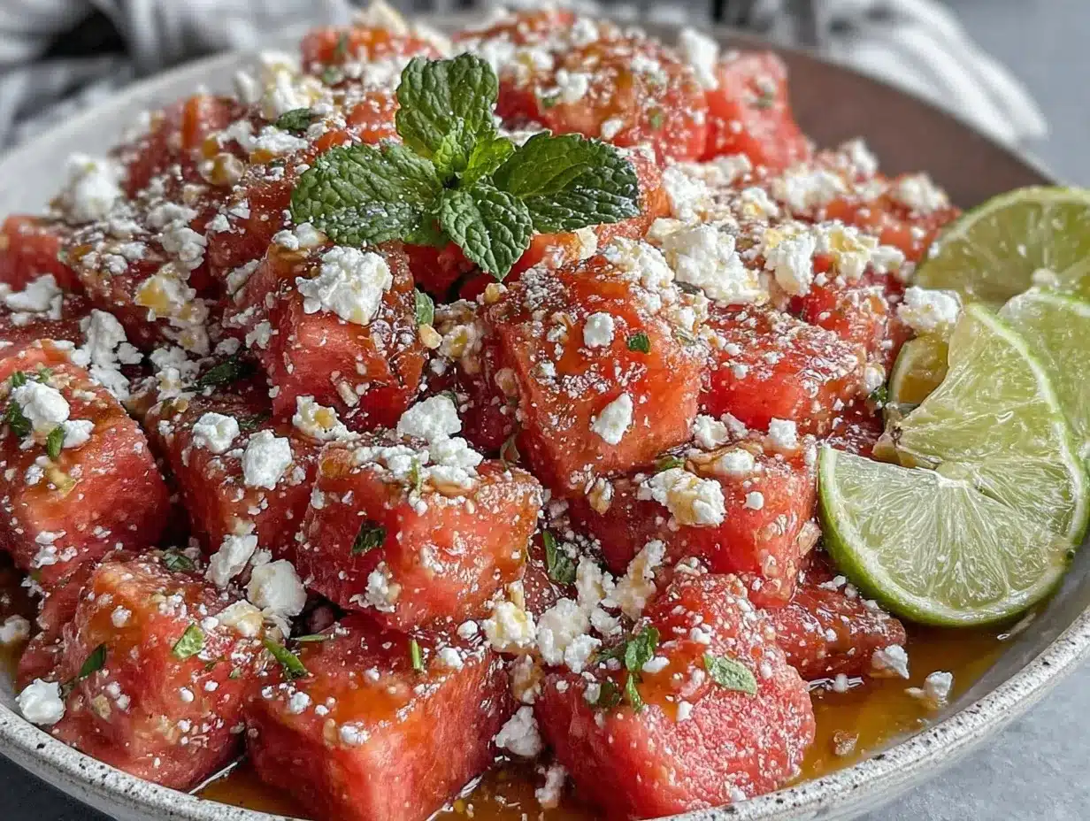 fresh watermelon feta salad preparation steps