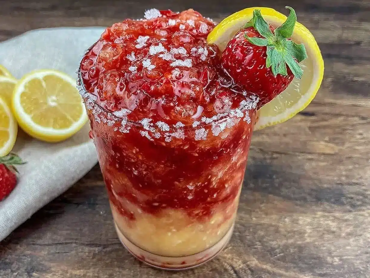 frozen strawberry lemonade slushie preparation steps