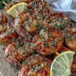 garlic butter grilled shrimp skewers - featured image