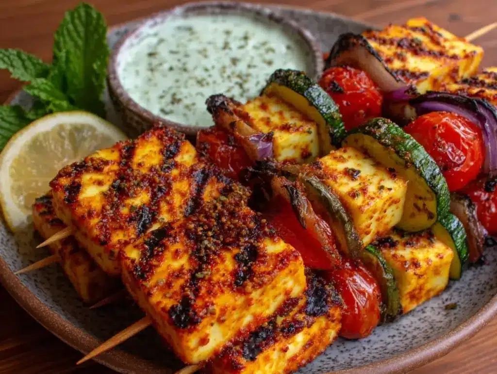 grilled halloumi kebabs - featured image