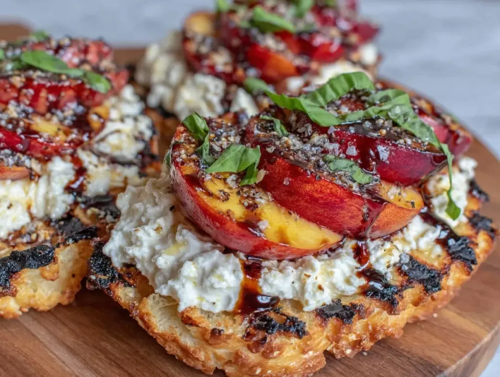 grilled peach and burrata flatbread - featured image