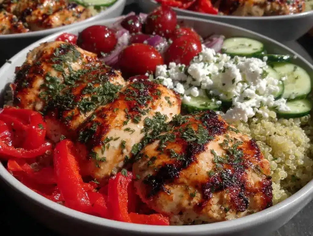 healthy greek chicken meal prep bowls - featured image