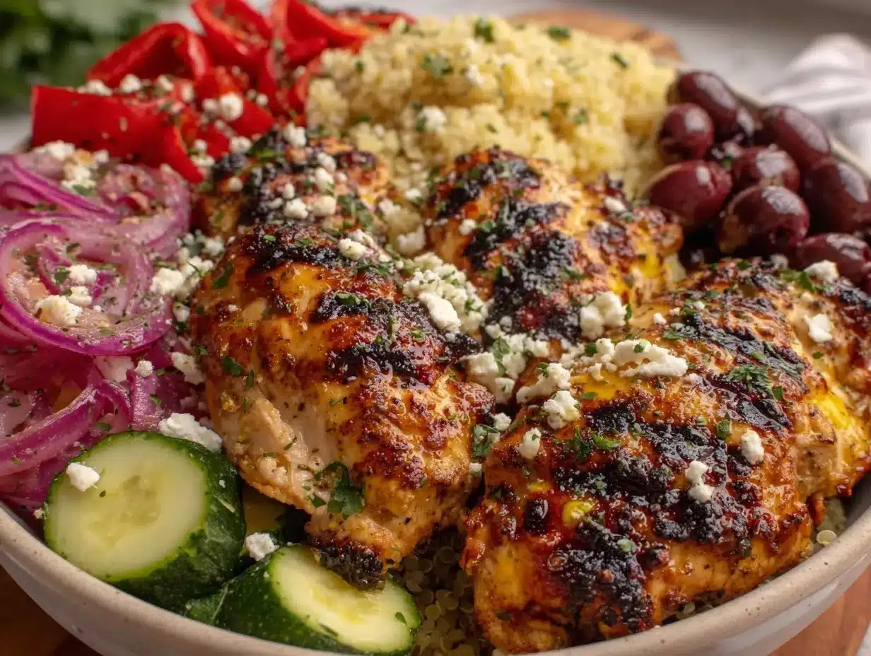 healthy greek chicken meal prep bowls preparation steps