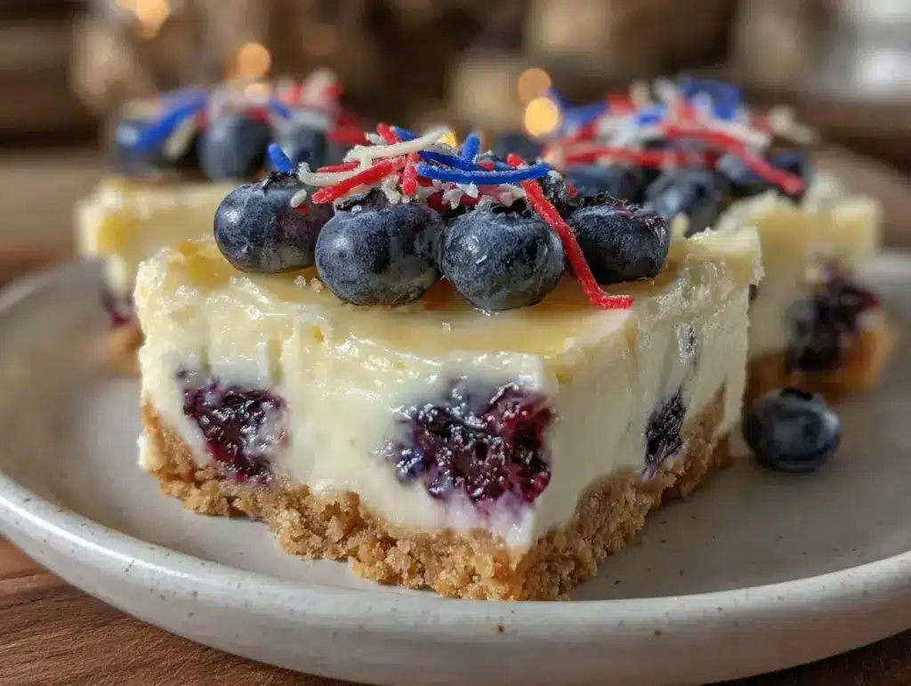mini blueberry cheesecake flag bars - featured image