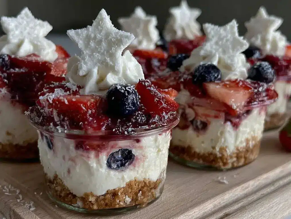 no-bake star-spangled berry cheesecake cups - featured image
