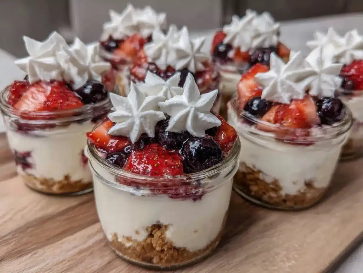 no-bake star-spangled berry cheesecake cups preparation steps