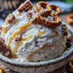 no-churn salted caramel pretzel ice cream - featured image