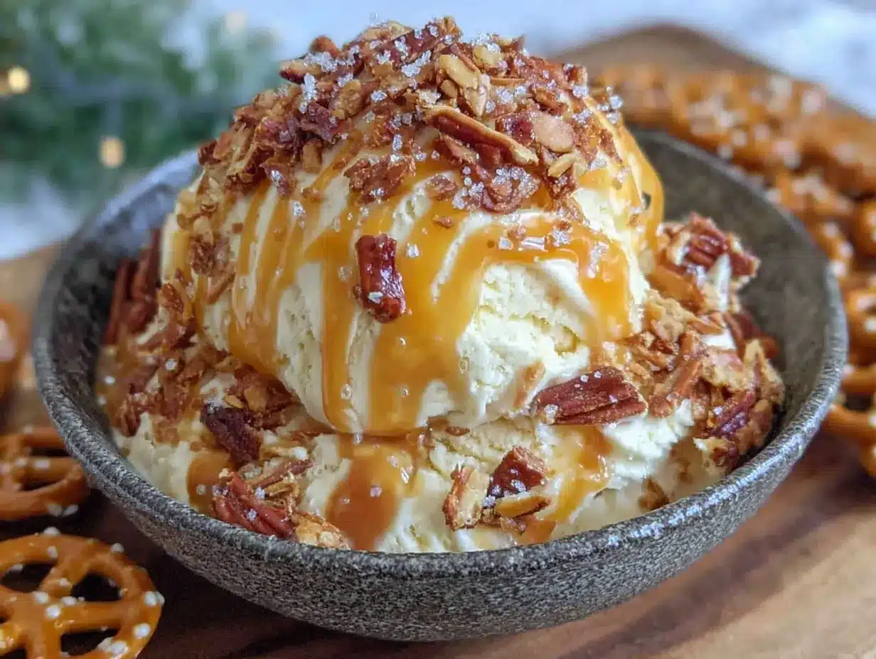 no-churn salted caramel pretzel ice cream preparation steps