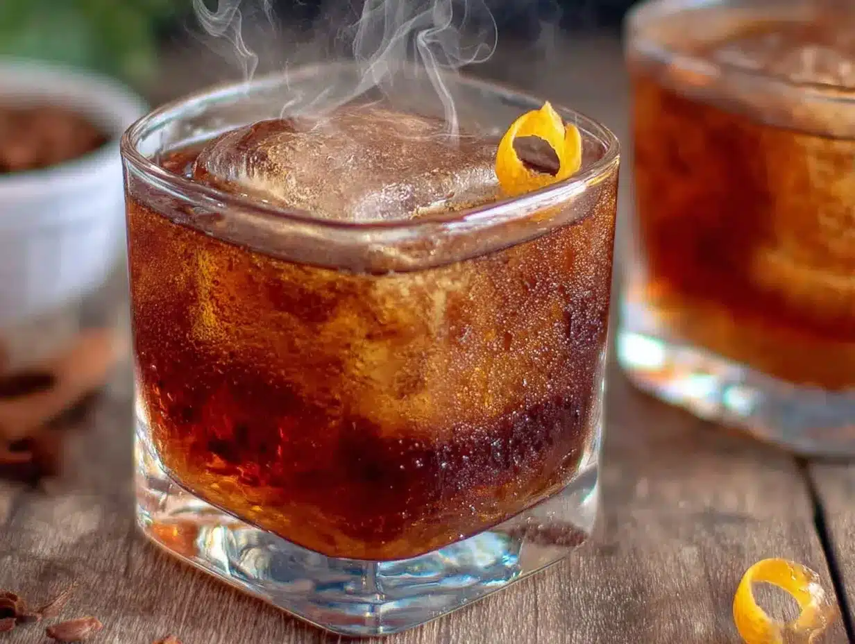 old fashioned smoked whiskey cocktail preparation steps