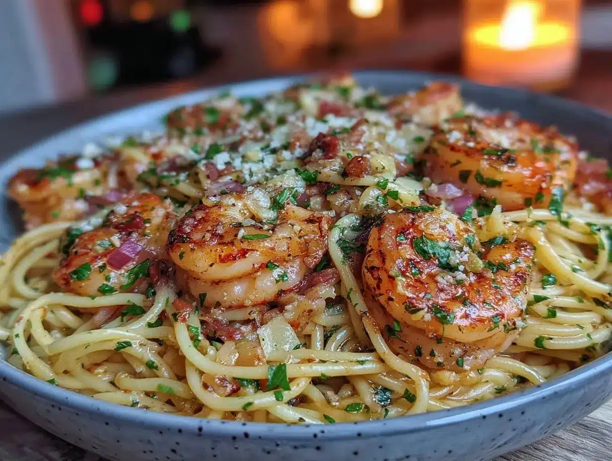 quick creamy garlic butter shrimp pasta preparation steps