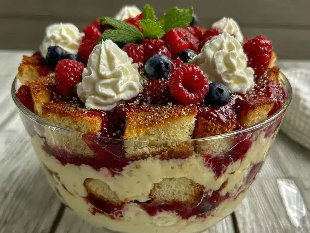 red white and blue berry trifle - featured image